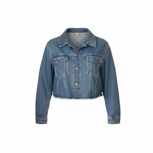 Victoria’s Secret PINK Cropped Denim Jacket Raw Hem Sz Large Y2K Streetwear